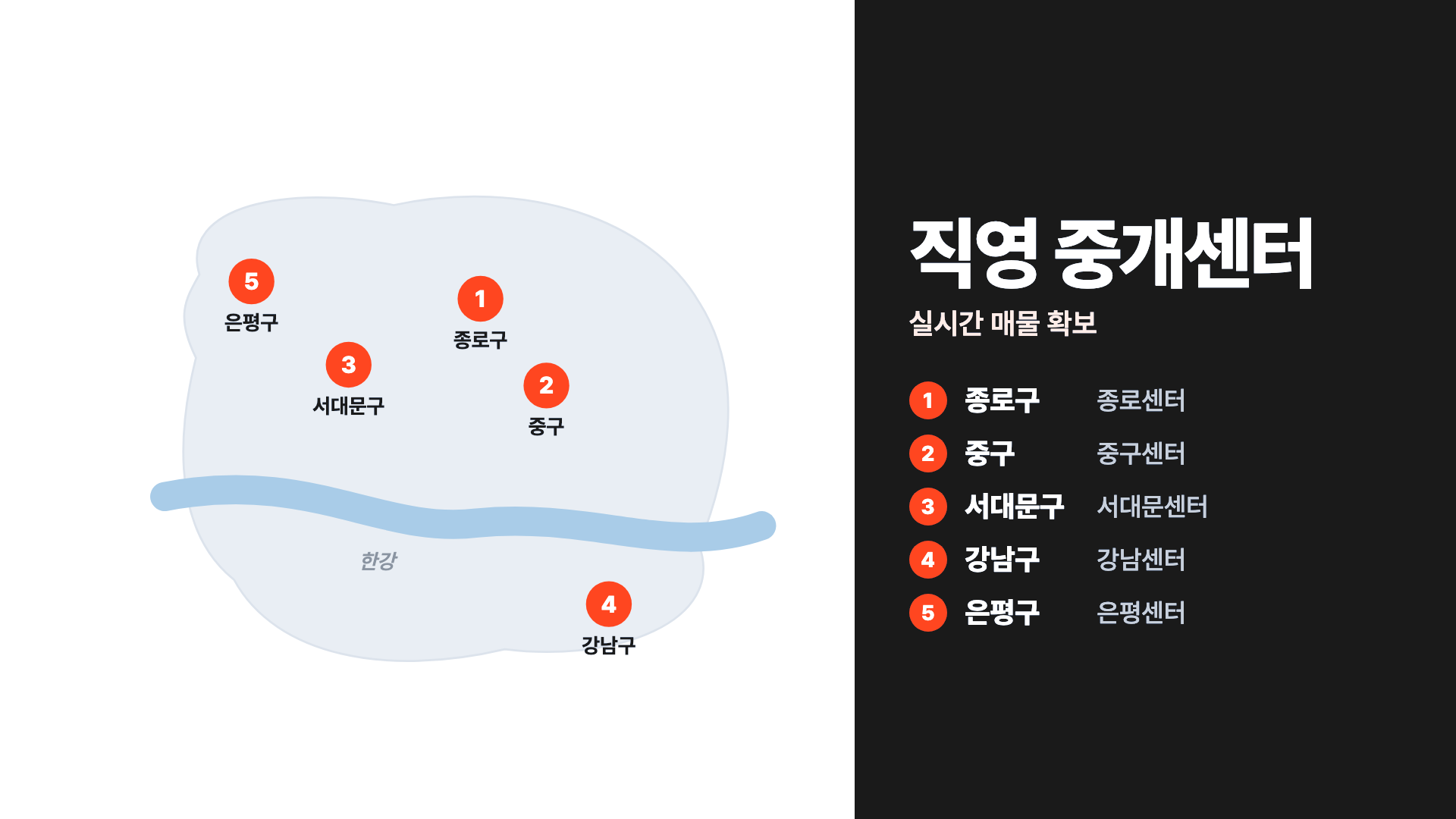서울 직영 중개센터 네트워크 지도 — 종로·중구·서대문·강남·은평센터